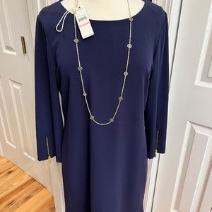 Laundry by Shelli Segal Navy Dress Gold Zipper accents on sleeves. Size 10.